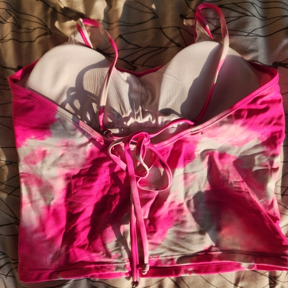 Hot Pink and White Tie Dye Tankini Top - Picture 4 of 5